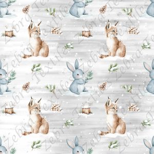 Lynx et lapin en hiver fond gris