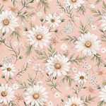 Marguerite et feuille verte fond rose