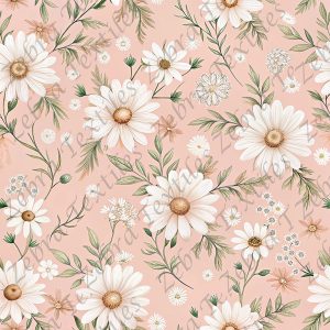 Marguerite et feuille verte fond rose