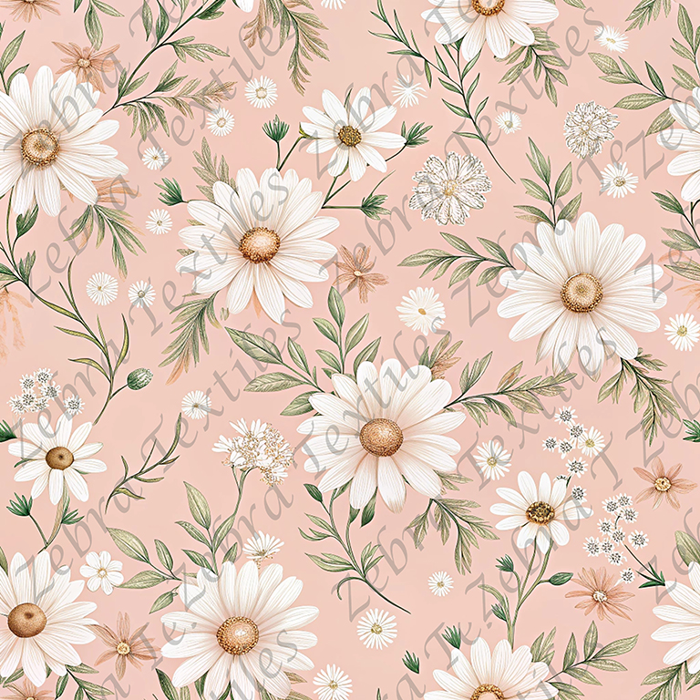 Marguerite et feuille verte fond rose