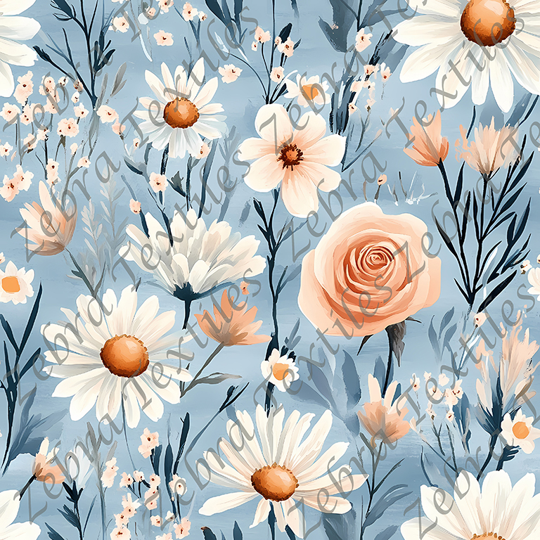 Marguerite et rose fond bleu