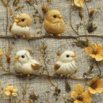Oiseau et fleur jaune 3d lainage