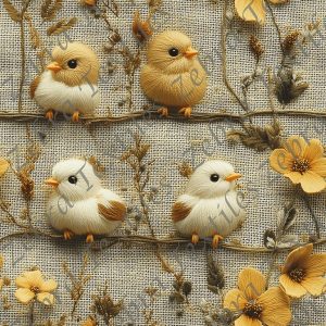 Oiseau et fleur jaune 3d lainage