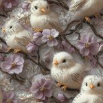 Oiseau et fleur mauve 3d lainage