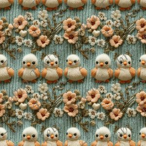 Oiseau et fleur rosé 3d lainage