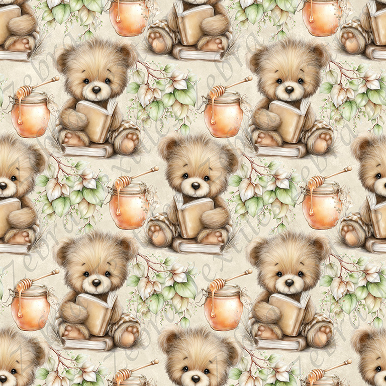 Ourson lecture et miel fond taupe
