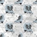 Patin bleu feuillage fond gris
