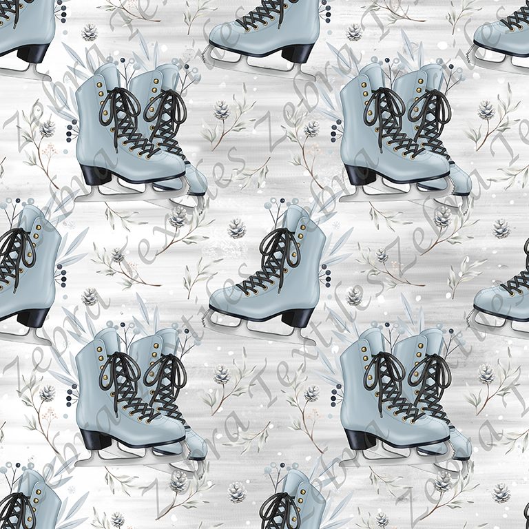 Patin bleu feuillage fond gris