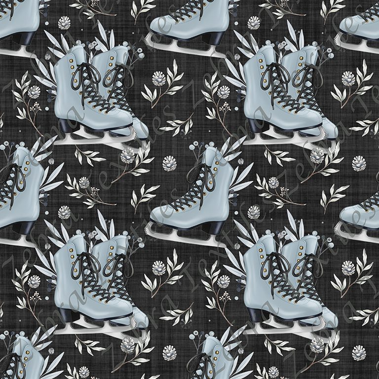 Patin bleu feuillage fond noir