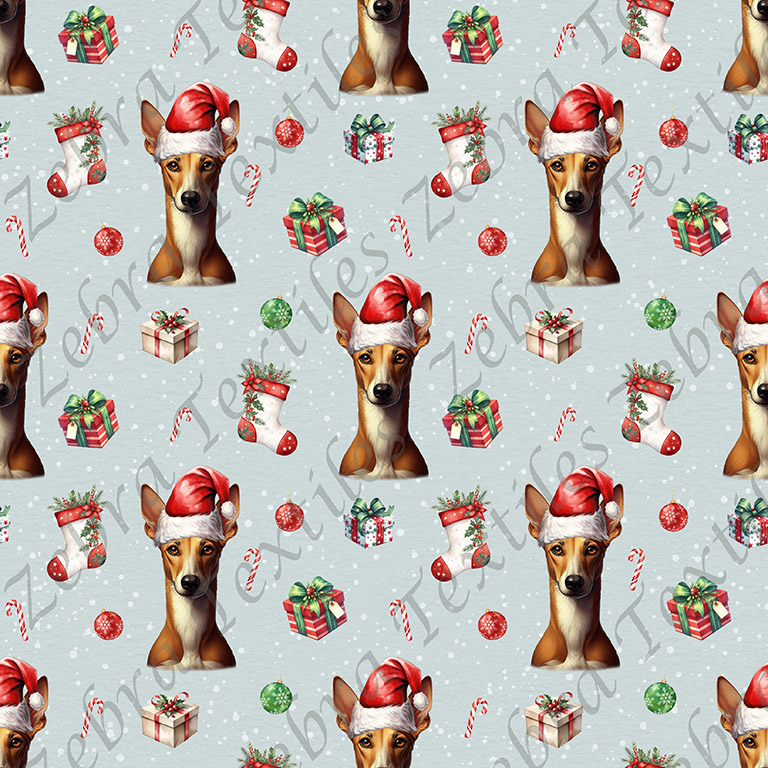 Podenco Noël fond sarcelle