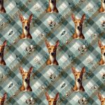 Podenco et feuillage fond plaid