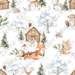 Renard et animaux en hiver fond blanc