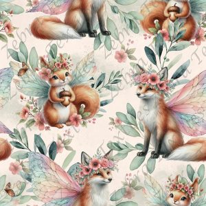 Renard et écureuil floral fond crème