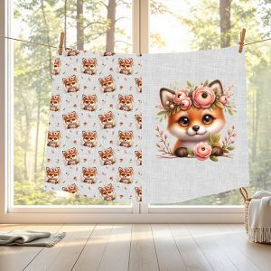 Renard floral lin gris