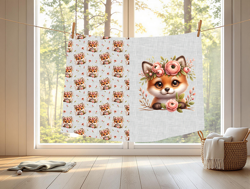 Renard floral lin gris