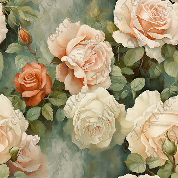 Rose blanche pêche fond vert