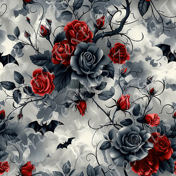 Rose et chauve souris 1 fond gris