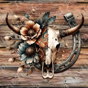 Skull fer à cheval fond bois