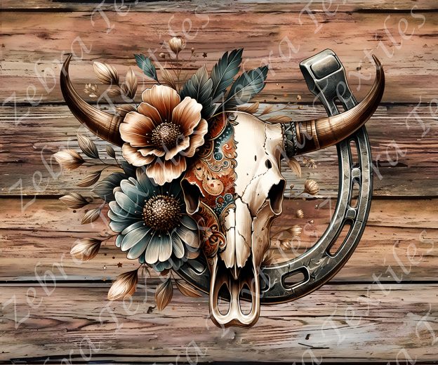Skull fer à cheval fond bois