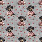 Teckel et coeur fond gris