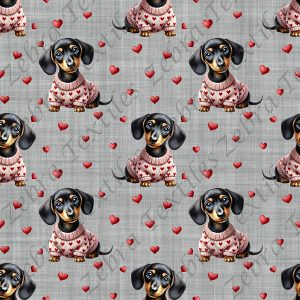 Teckel et coeur fond gris
