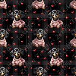 Teckel et coeur fond plaid