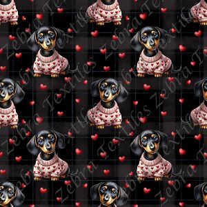 Teckel et coeur fond plaid