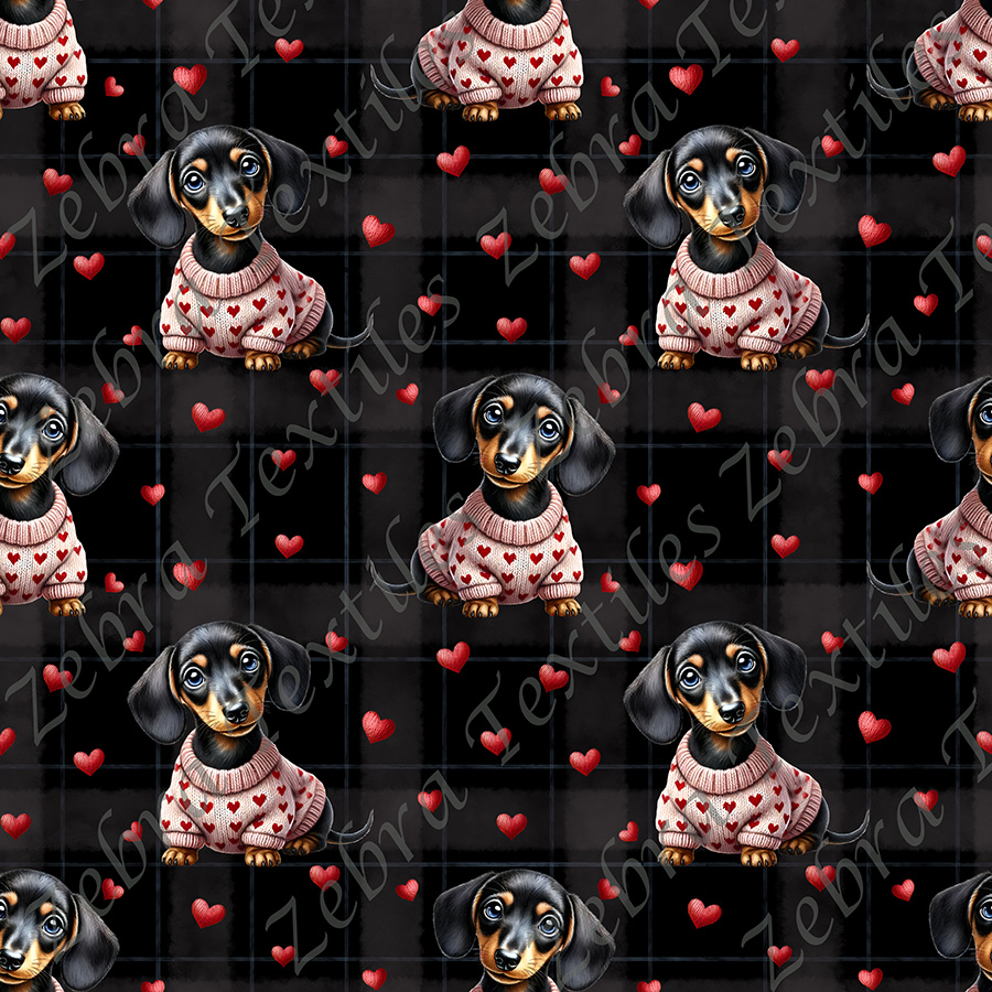 Teckel et coeur fond plaid