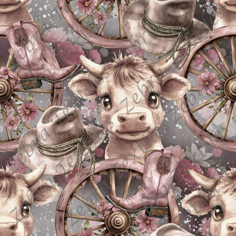 Vache cowgirl fond floral