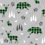 Animal forestier plaid vert fond gris