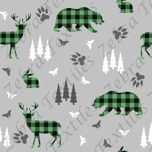 Animal forestier plaid vert fond gris