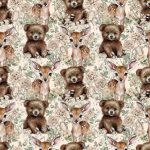 Bambi et ourson floral pêche fond rosé