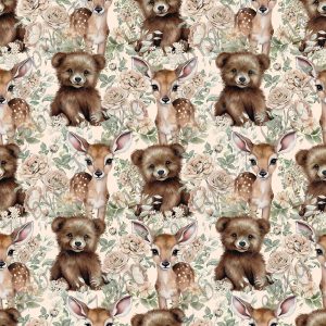 Bambi et ourson floral pêche fond rosé