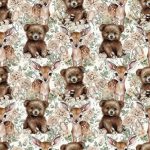 Bambi et ourson floral pêche fond taupe