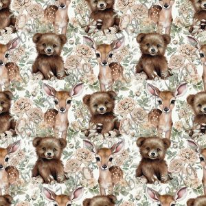 Bambi et ourson floral pêche fond taupe
