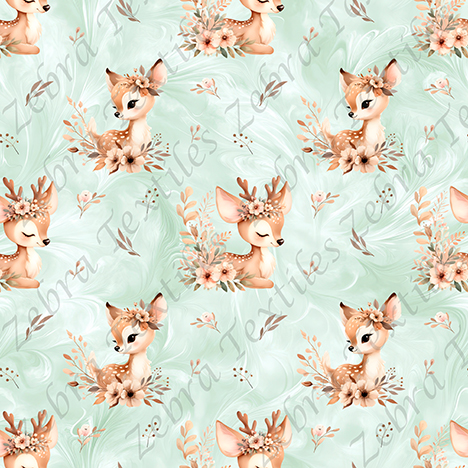 Bambi floral fond sarcelle
