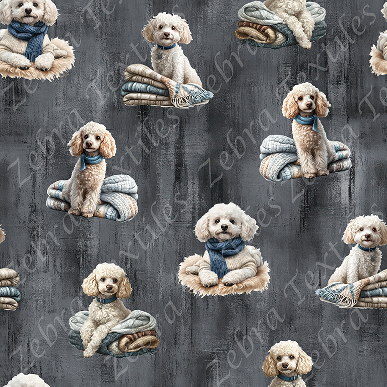 Caniche blanc fond gris