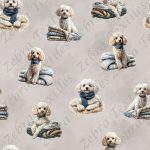 Caniche blanc fond taupe