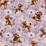 Caniche caramel fond fleur mauve