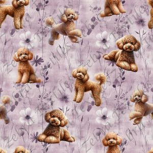 Caniche caramel fond fleur mauve