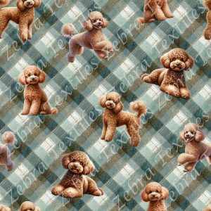 Caniche caramel fond plaid