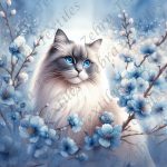 Chat floral bleu