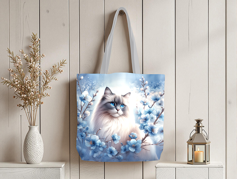 Chat floral bleu sac