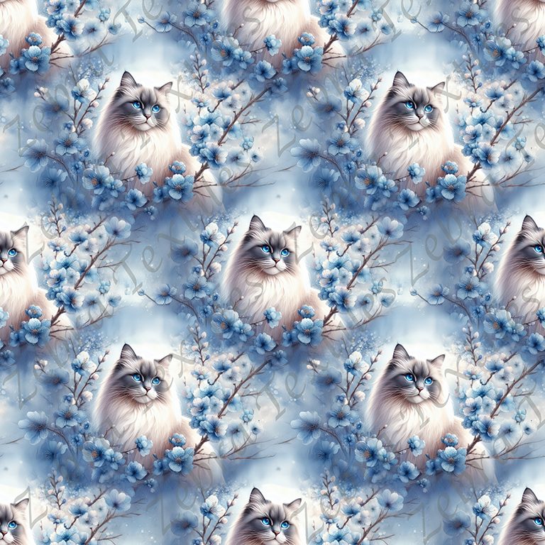 Chat floral bleu