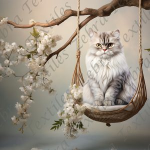 Chat fluffy tigré balançoire