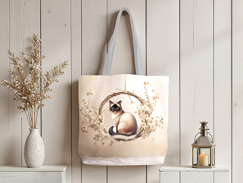 Chat siamois rond floral