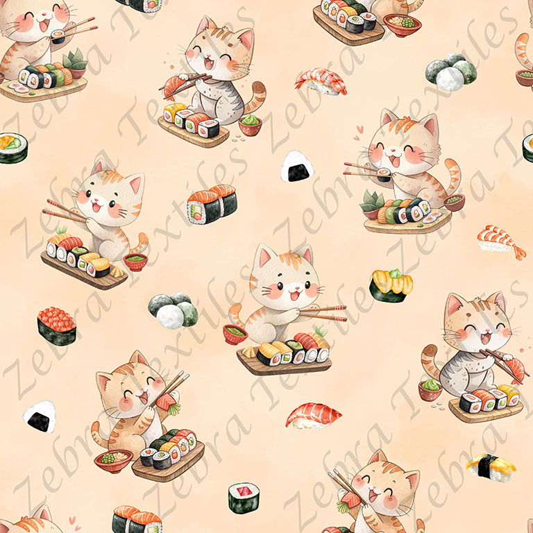 Chat sushi fond orangé