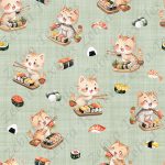 Chat sushi fond vert