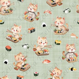 Chat sushi fond vert