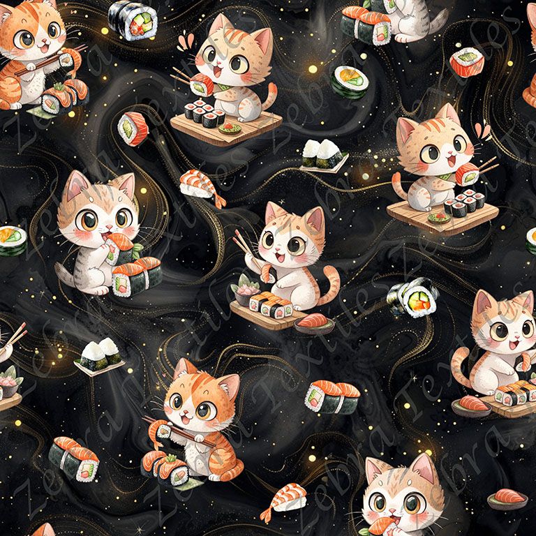 Chat sushi kawai fond filet noir